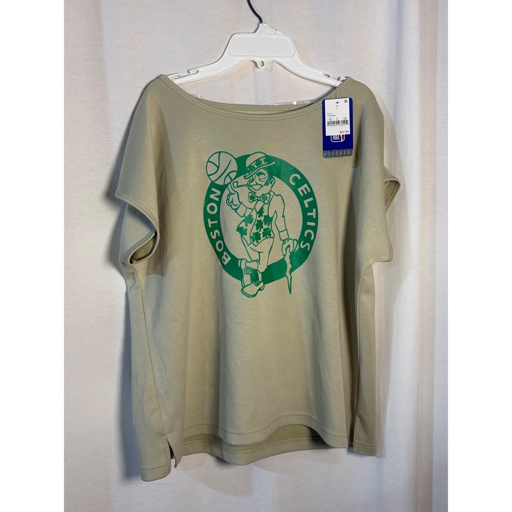 NBA Boston Celtics Womens Beige Graphic Tee Shirt Logo Large NWT 178594001